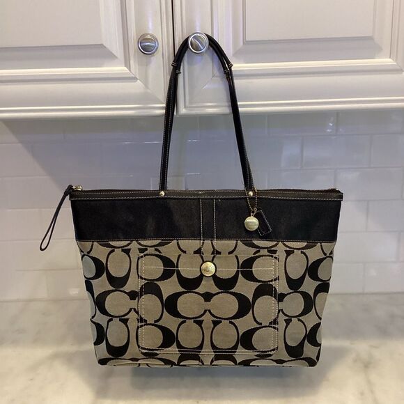 Coach Signature Jacquard Stripe Zip Top Tote Bag - Picture 1 of 14